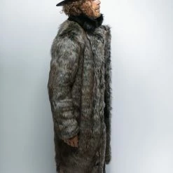 SpiritHoods LLC Dire Wolf Faux Fur Calf Length Coat | Men's NIGHT TIME STYLE