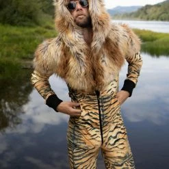 SpiritHoods LLC Liger Velvet Classic Faux Fur Animal Onesie | Men's COLORFUL PARTY ANIMALS