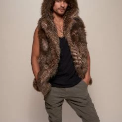 SpiritHoods LLC DAY TIME STYLE Nighthawk Hooded Faux Fur Vest | Men's 10 SpiritHoods LLC DAY TIME STYLE Nighthawk Hooded Faux Fur Vest | Men's
