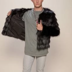 SpiritHoods LLC Black Tundra Fox Faux Fur Bomber Jacket | Men's DAY TIME STYLE