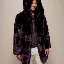 SpiritHoods LLC Midnight Wolf Luxe Classic Faux Fur Coat | Men's PREMIUM DESIGNS