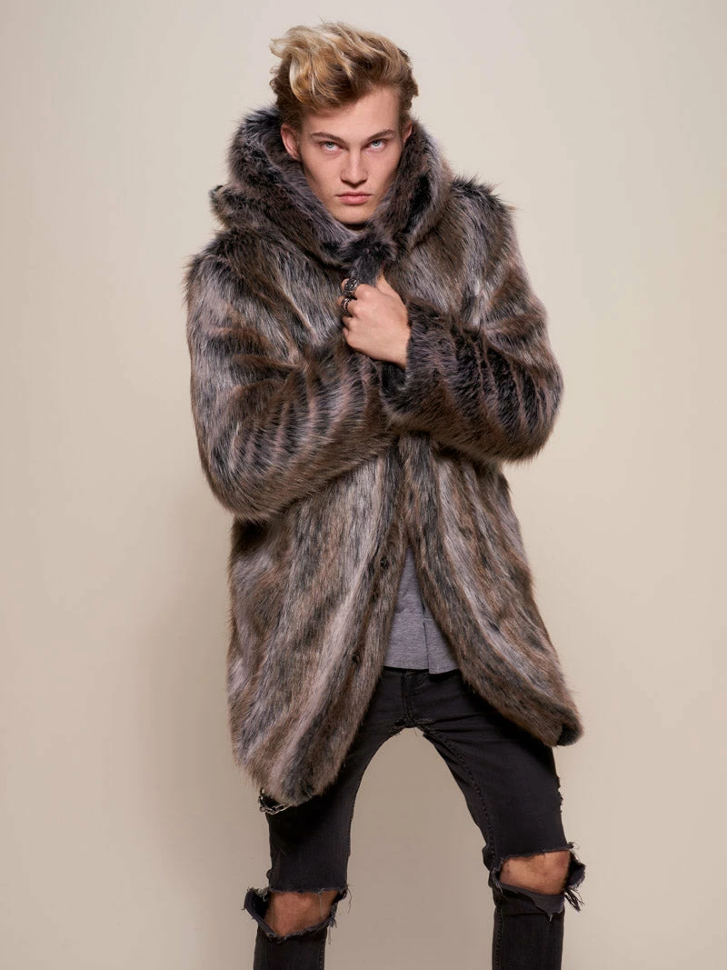 SpiritHoods LLC VIBRANT COLORS Grey Wolf Galaxy Classic Collector Edition Faux Fur Coat | Men's 3 SpiritHoods LLC VIBRANT COLORS Grey Wolf Galaxy Classic Collector Edition Faux Fur Coat | Men's