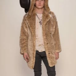 SpiritHoods LLC African Golden Cat Luxe Hooded Faux Fur Coat | Men's