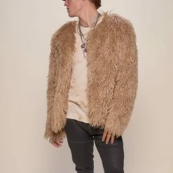 SpiritHoods LLC FESTIVAL SALE Tan Alpaca Faux Fur Bomber Jacket | Men's