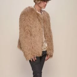 SpiritHoods LLC FESTIVAL SALE Tan Alpaca Faux Fur Bomber Jacket | Men's
