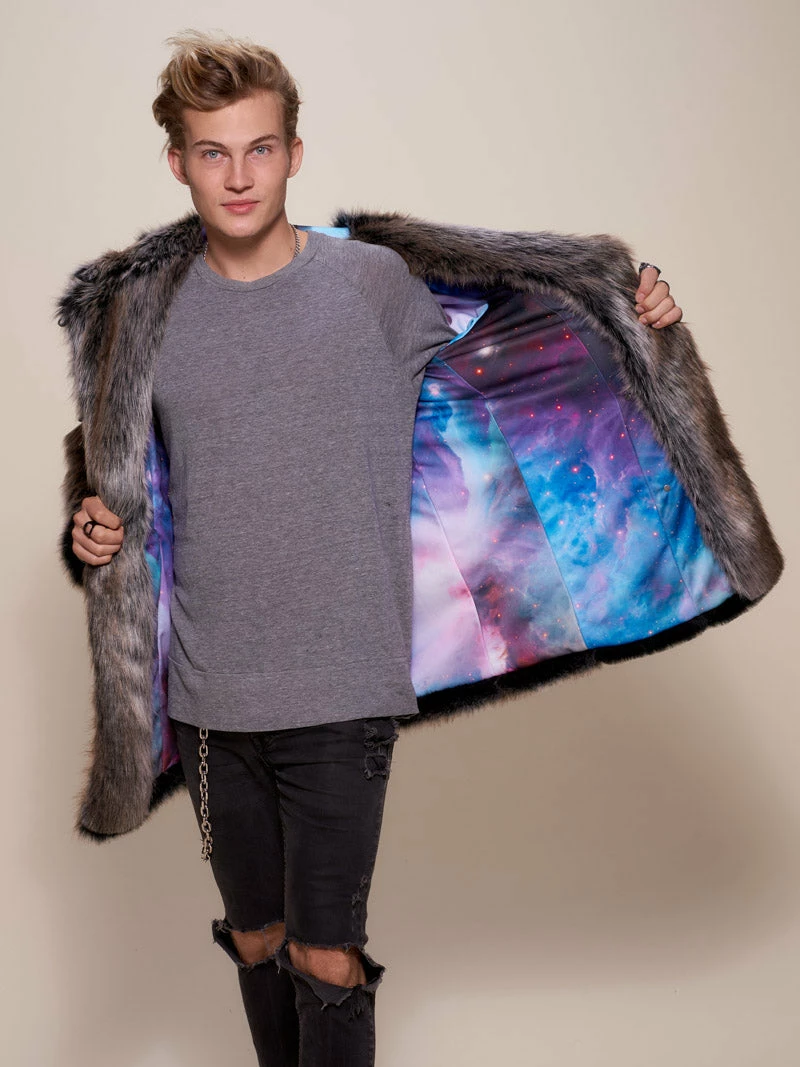 SpiritHoods LLC VIBRANT COLORS Grey Wolf Galaxy Classic Collector Edition Faux Fur Coat | Men's 4 SpiritHoods LLC VIBRANT COLORS Grey Wolf Galaxy Classic Collector Edition Faux Fur Coat | Men's