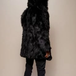 SpiritHoods LLC Black Wolf Hooded Faux Fur Coat | Men's FESTIVAL
