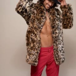 SpiritHoods LLC Leopard Collared Faux Fur Coat | Men's NIGHT TIME STYLE