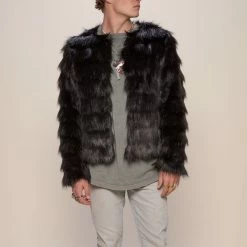 SpiritHoods LLC Black Tundra Fox Faux Fur Bomber Jacket | Men's DAY TIME STYLE