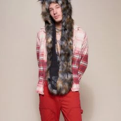 SpiritHoods LLC Brindle Wolf Collector Edition Faux Fur Hood | Men's DAY TIME STYLE