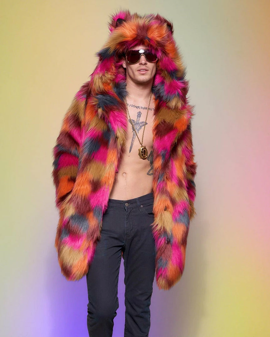 SpiritHoods LLC Calico Leopard Classic Faux Fur Coat | Men's COLORFUL PARTY ANIMALS