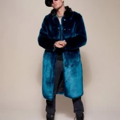 SpiritHoods LLC NIGHT TIME STYLE Royal Wolf Luxe Calf Length Faux Fur Coat | Men's
