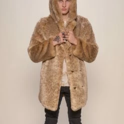SpiritHoods LLC African Golden Cat Luxe Hooded Faux Fur Coat | Men's