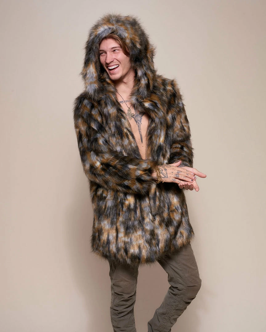 SpiritHoods LLC NIGHT TIME STYLE Brindle Wolf Hooded Faux Fur Coat | Men's 1 SpiritHoods LLC NIGHT TIME STYLE Brindle Wolf Hooded Faux Fur Coat | Men's