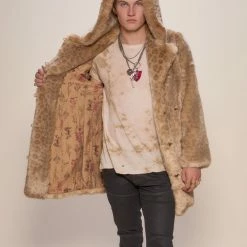 SpiritHoods LLC African Golden Cat Luxe Hooded Faux Fur Coat | Men's