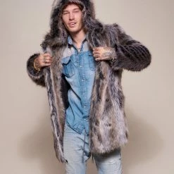 SpiritHoods LLC FESTIVAL Grey Wolf Hooded Faux Fur Coat | Men's