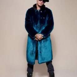 SpiritHoods LLC NIGHT TIME STYLE Royal Wolf Luxe Calf Length Faux Fur Coat | Men's
