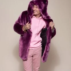 SpiritHoods LLC COLORFUL PARTY ANIMALS Lavender Wolf Luxe Classic Faux Fur Coat | Men's