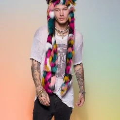 SpiritHoods LLC Rainbow Leopard Collector Edition Faux Fur Hood | Men's