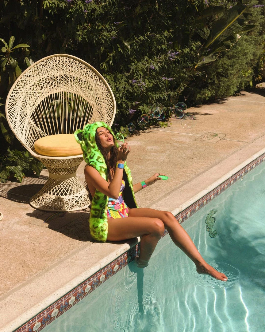 SpiritHoods LLC Neon Green Leopard Collector Edition Luxe Faux Fur Hood | Women's 2 SpiritHoods LLC Neon Green Leopard Collector Edition Luxe Faux Fur Hood | Women's