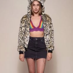 SpiritHoods LLC Ocelot Luxe Classic Faux Fur Bomber Jacket | Women's