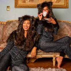 SpiritHoods LLC FESTIVAL Black Panther Velvet Classic Faux Fur Animal Onesie | Women's