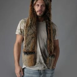 SpiritHoods LLC Red Wolf Faux Fur Hood | Men's FESTIVAL