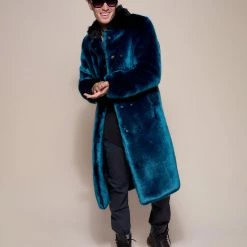 SpiritHoods LLC NIGHT TIME STYLE Royal Wolf Luxe Calf Length Faux Fur Coat | Men's