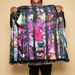 SpiritHoods LLC VIBRANT COLORS Bart Cooper Grey Wolf Faux Fur Coat Artist Edition