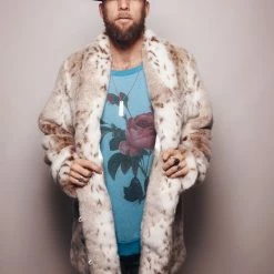 SpiritHoods LLC Siberian Snow Leopard Collared Faux Fur Coat | Men's FESTIVAL