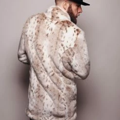 SpiritHoods LLC Siberian Snow Leopard Collared Faux Fur Coat | Men's FESTIVAL