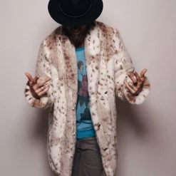 SpiritHoods LLC Siberian Snow Leopard Collared Faux Fur Coat | Men's FESTIVAL
