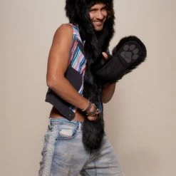 SpiritHoods LLC MENS Black Wolf Faux Fur Hood | Men's