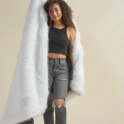 SpiritHoods LLC Artist Edition Lora Zombie The One You Feed White Wolf Faux Fur Throw