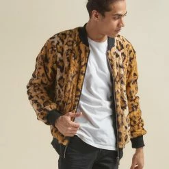 SpiritHoods LLC NEW Cheetah ULTRA SOFT Faux Fur Bomber Jacket | Men's