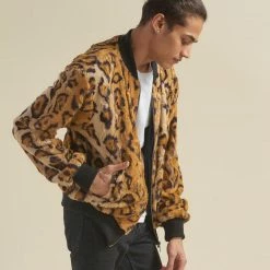 SpiritHoods LLC NEW Cheetah ULTRA SOFT Faux Fur Bomber Jacket | Men's