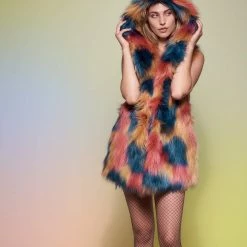 SpiritHoods LLC DAY TIME STYLE American Swallow Hooded Faux Fur Vest | Women's