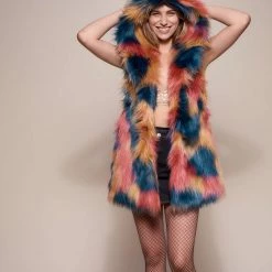 SpiritHoods LLC DAY TIME STYLE American Swallow Hooded Faux Fur Vest | Women's
