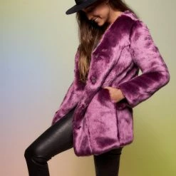 SpiritHoods LLC Lavender Wolf V-Neck Luxe Faux Fur Coat | Women's