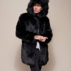 SpiritHoods LLC Black Wolf Classic Faux Fur Coat | Men's FESTIVAL