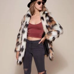 SpiritHoods LLC WOMENS Manx Cat Collared Faux Fur Coat | Women's