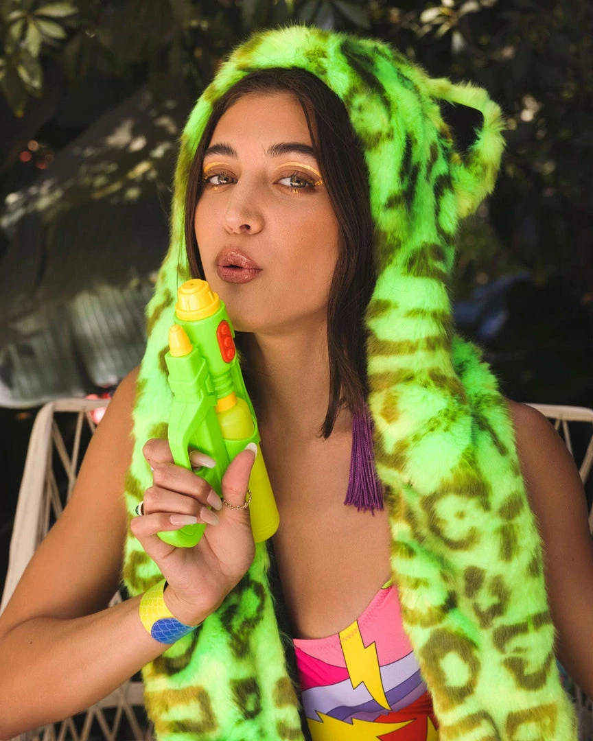 SpiritHoods LLC Neon Green Leopard Collector Edition Luxe Faux Fur Hood | Women's 3 SpiritHoods LLC Neon Green Leopard Collector Edition Luxe Faux Fur Hood | Women's