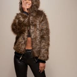 SpiritHoods LLC Savannah Cat Classic Faux Fur Bomber Jacket | Women's FESTIVAL SALE