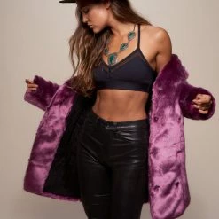 SpiritHoods LLC Lavender Wolf V-Neck Luxe Faux Fur Coat | Women's 9 SpiritHoods LLC Lavender Wolf V-Neck Luxe Faux Fur Coat | Women's