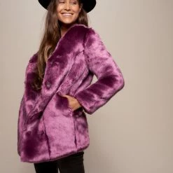 SpiritHoods LLC Lavender Wolf V-Neck Luxe Faux Fur Coat | Women's