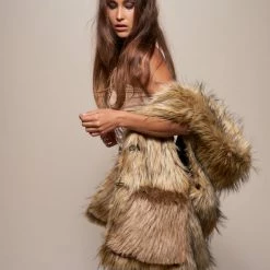 SpiritHoods LLC Golden Jackal Hooded Faux Fur Vest | Women's