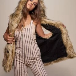SpiritHoods LLC Golden Jackal Hooded Faux Fur Vest | Women's