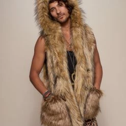 SpiritHoods LLC Golden Jackal Faux Fur Vest | Men's DAY TIME STYLE