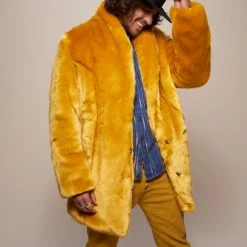 SpiritHoods LLC Golden Wolf Luxe Collared Faux Fur Coat | Men's COLORFUL PARTY ANIMALS