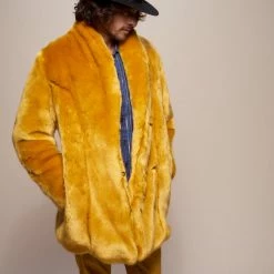SpiritHoods LLC Golden Wolf Luxe Collared Faux Fur Coat | Men's COLORFUL PARTY ANIMALS